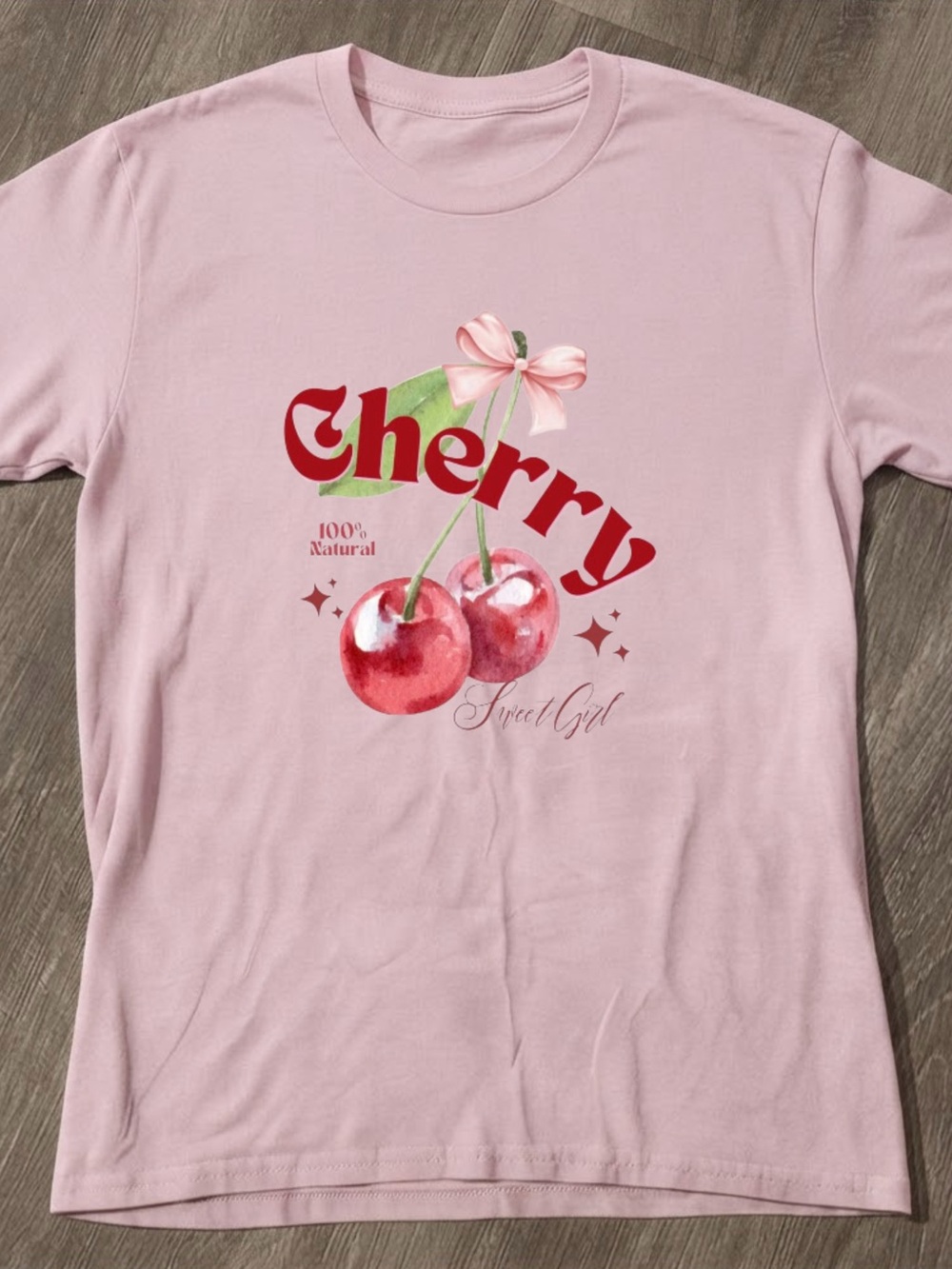 Sweet Cherry Bow Graphic Tee Pink Top Gildan T-shirt